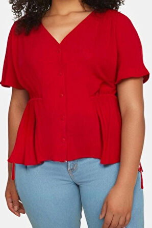 Stil Kadın Bağlamalı Bluz Regular Dokuma Regular Kalıp Büyük Beden
