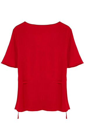 Stil Kadın Bağlamalı Bluz Regular Dokuma Regular Kalıp Büyük Beden