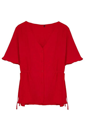 Stil Kadın Bağlamalı Bluz Regular Dokuma Regular Kalıp Büyük Beden