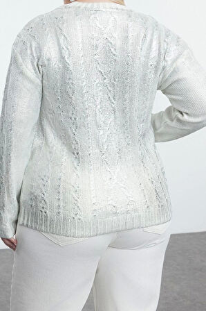 Büyük Beden Kadın Modern Tarz Rahat Uzun Bisiklet Yaka Saç Örgü Kol Crop Triko Kazak