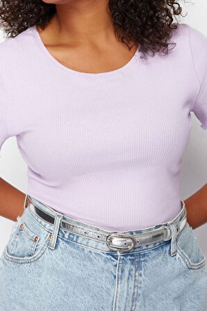 Moda Büyük Beden Bisiklet Yaka Örme Fit Geometrik Desen Casual Günlük Regular Kısa Kol Bluz