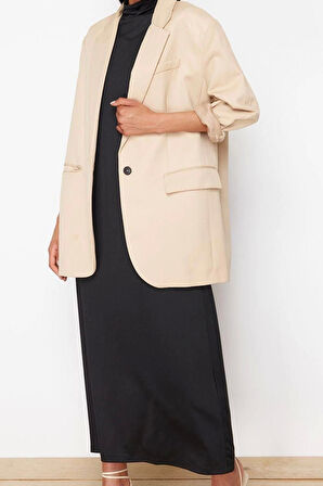 Moda Stil Regular Dik Yaka Maxi Boy Tesettür Örme Dalgıç Scuba Kolsuz Astar İçlik Elbise