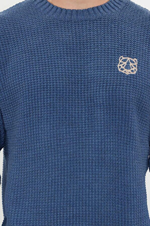 Erkek Modern Tarz Rahat Uzun Bisiklet Yaka Dokulu Kol Standart Triko Kazak