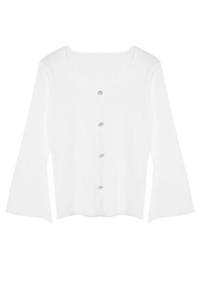 Moda Büyük Beden Kare Yaka Triko Fit Düz Desen Casual Günlük Regular Uzun Kol Bluz