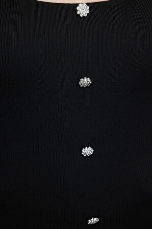 Moda Büyük Beden Kare Yaka Triko Fit Düz Desen Casual Günlük Regular Uzun Kol Bluz