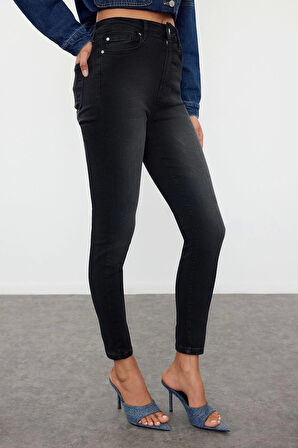 Stil Kadın Moda Denim Kot Pantolon Regular Dar Paça Yüksek Bel Skinny Jeans