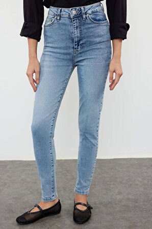 Stil Kadın Moda Denim Kot Pantolon Regular Dar Paça Yüksek Bel Skinny Jeans