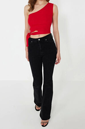 Moda Asimetrik Yaka Örme Slim Düz Desen Casual Günlük Crop Kolsuz Bluz