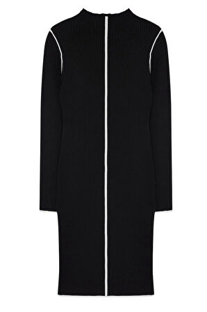 Moda Stil Slim Dik Yaka Mini Boy Büyük Beden Fitilli Triko Büyük Beden Elbise