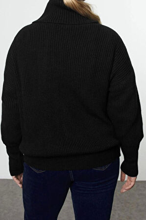 Büyük Beden Kadın Modern Tarz Rahat Uzun Devrik Yaka Düz Kol Regular Triko Hırka