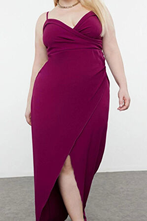 Moda Fitted Kalp Yaka Maxi Büyük Beden Yırtmaçlı Uzun Astarlı Abiye Gece Mezuniyet Nişan Elbise