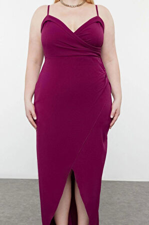 Moda Fitted Kalp Yaka Maxi Büyük Beden Yırtmaçlı Uzun Astarlı Abiye Gece Mezuniyet Nişan Elbise