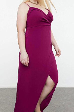 Moda Fitted Kalp Yaka Maxi Büyük Beden Yırtmaçlı Uzun Astarlı Abiye Gece Mezuniyet Nişan Elbise