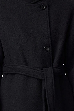 Tasarım Düz Astarlı Yaka Uzun Oversize Ceket Kadın Yaka Detaylı Oversize Yünlü Kaban