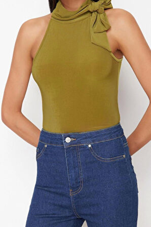Moda Dik Yaka Örme Regular Düz Desen Casual Günlük Crop Kolsuz Bluz
