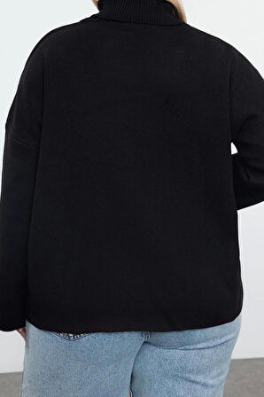 Büyük Beden Kadın Modern Tarz Rahat Uzun Balıkçı Yaka Düz Kol Regular Triko Kazak