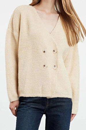 Kadın Modern Tarz Regular Kruvaze Midi Triko Hırka