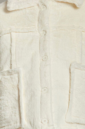 Tasarım Düz Astarlı Yaka Standart Bol Dik Kadın Oversize İçi Kapitone Detaylı Peluş Mont