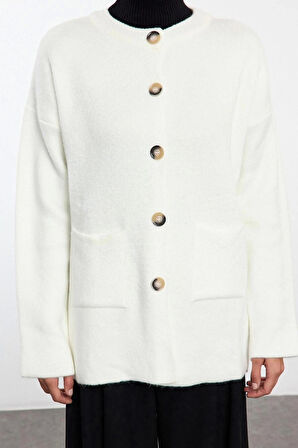 Kadın Modern Tarz Oversize Bisiklet Yaka Regular Triko Hırka
