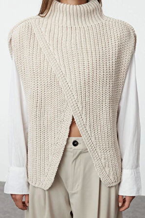 Tasarım Düz Astarlı Yaka Regular Regular Dik Kadın Dik Yaka Yırtmaçlı Süveter