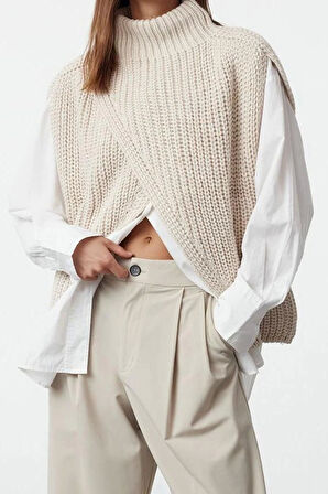 Tasarım Düz Astarlı Yaka Regular Regular Dik Kadın Dik Yaka Yırtmaçlı Süveter