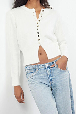 Kadın Modern Tarz Regular Bisiklet Yaka Regular Triko Hırka