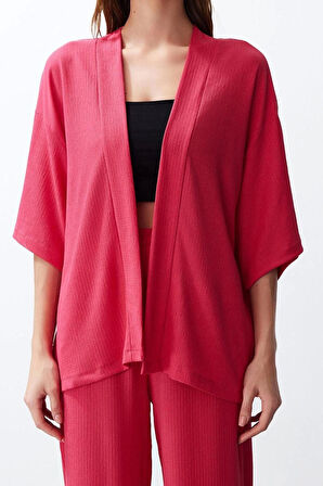 Tarz Kadın Modern Normal Bel Geniş Paça V Yaka Rahat Kesim Örme Kimona Pantolon Alt-Üst Takım