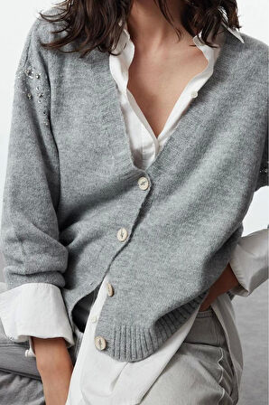 Kadın Modern Tarz Oversize V Yaka Regular Triko Hırka