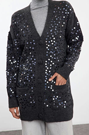 Kadın Modern Tarz Regular V Yaka Midi Triko Hırka