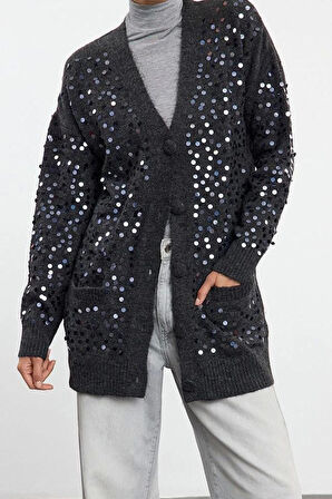 Kadın Modern Tarz Regular V Yaka Midi Triko Hırka