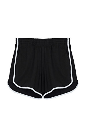 Moda Örme Normal Bel Boru Paça Gündelik Siyah Biye Detaylı Mini Şort Bermuda