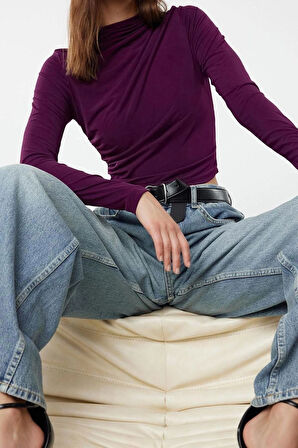 Moda Kare Yaka Örme Slim Düz Desen Casual Günlük Crop Kısa Kol Bluz