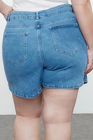 Büyük Beden Moda Denim Yüksek Bel Geniş Paça Gündelik Mavi Yırtmaçlı Şort Etek