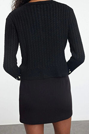 Kadın Modern Tarz Slim Bisiklet Yaka Crop Triko Hırka