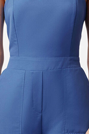 Kadın Moda Standart Kol Geniş Paça Straplez Uzun Kargo Cepli Straplez Yaka Maxi Dokuma Tulum