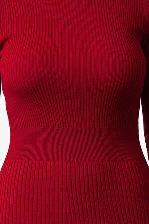 Moda Stil Slim Bisiklet Yaka Midi Boy Triko Elbise