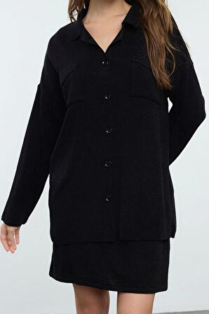 Moda Stil Regular Polo Yaka Mini Boy Triko Basic Elbise