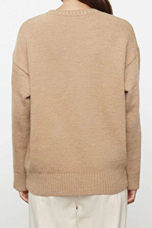 Stil Modern Kadın Regular Standart Kol Bisiklet Yaka Geniş Kalıp Yumuşak Dokulu Triko Kazak