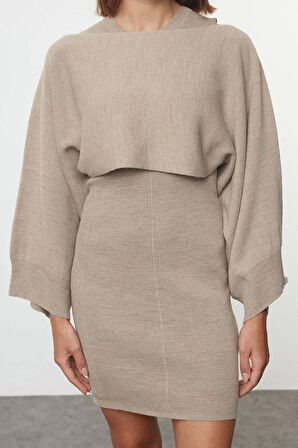 Moda Stil Slim Bisiklet Yaka Mini Boy Triko Bolero-Elbise Takım