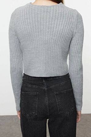 Kadın Modern Tarz Slim V Yaka Crop Triko Hırka