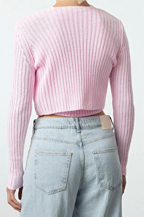 Kadın Modern Tarz Slim V Yaka Crop Triko Hırka