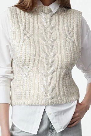 Stil Modern Kadın Regular Standart Kol Dik Yaka Varak Baskılı Triko Süveter