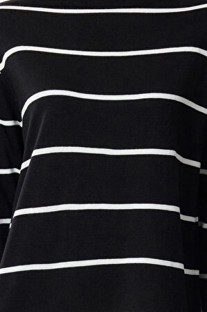 Moda Stil Relaxed Dik Yaka Maxi Boy Tesettür Çizgili Triko Elbise