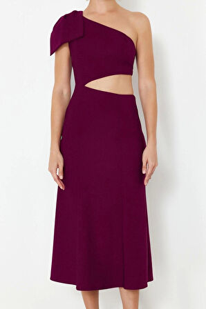 Moda Fit Mezuniyet Balo Finike Dokuma Asimetrik Yaka Kolsuz Kol Bodycone Midi Boy Elbise