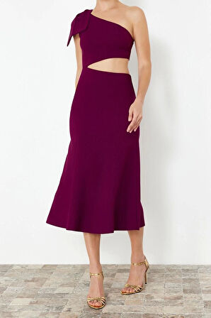 Moda Fit Mezuniyet Balo Finike Dokuma Asimetrik Yaka Kolsuz Kol Bodycone Midi Boy Elbise