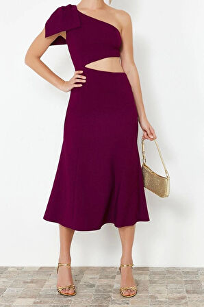 Moda Fit Mezuniyet Balo Finike Dokuma Asimetrik Yaka Kolsuz Kol Bodycone Midi Boy Elbise