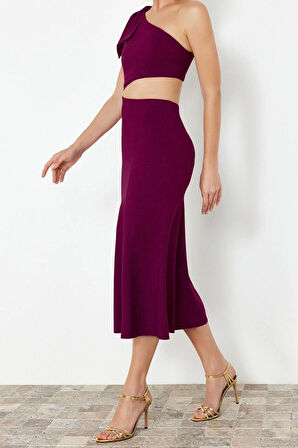 Moda Fit Mezuniyet Balo Finike Dokuma Asimetrik Yaka Kolsuz Kol Bodycone Midi Boy Elbise