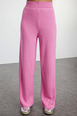 Tarz Kadın Modern Moda Normal Bel Geniş Paça V Yaka Polo Yaka Ftilli Triko Alt-Üst Takım