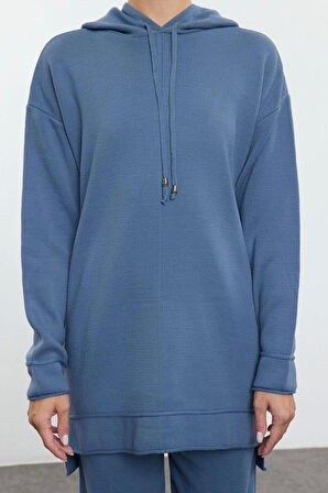 Tarz Kadın Modern Moda Normal Bel Geniş Paça Kapüşonlu Kapüşonlu Kazak Pantolon Triko Alt-Üst Takım