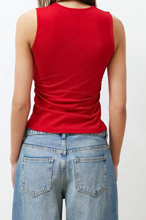 Moda Kare Yaka Örme Slim Düz Desen Casual Günlük Regular Askılı Kol Bluz